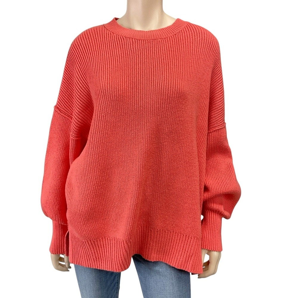 Lucky Brand Sweater Women Medium Orange Long Sleeve Chunky Rib Coral NWT